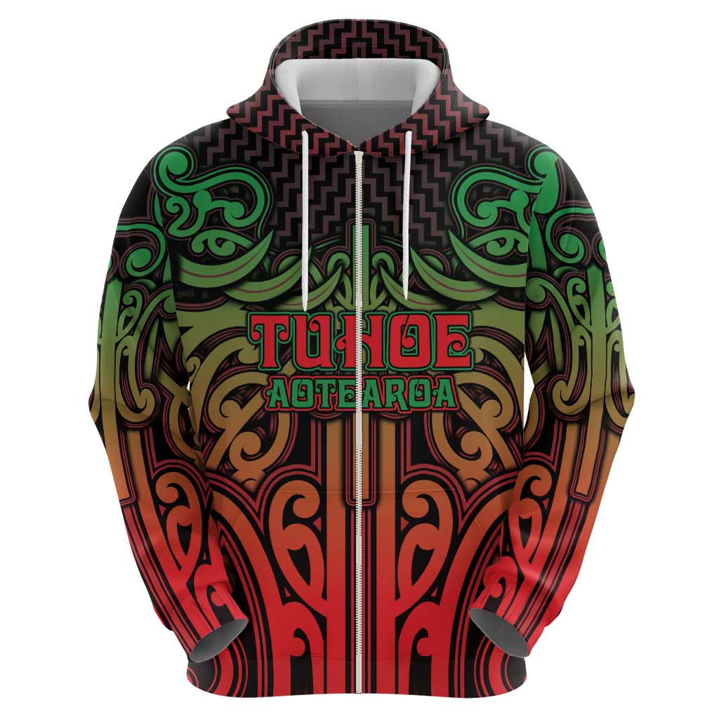 Custom Aotearoa Tuhoe Zip Hoodie Maori Tribal Pattern Mix Poutama