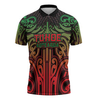 Custom Aotearoa Tuhoe Zipper Polo Shirt Maori Tribal Pattern Mix Poutama