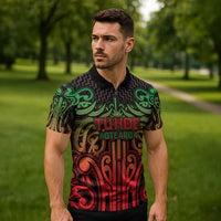 Custom Aotearoa Tuhoe Zipper Polo Shirt Maori Tribal Pattern Mix Poutama
