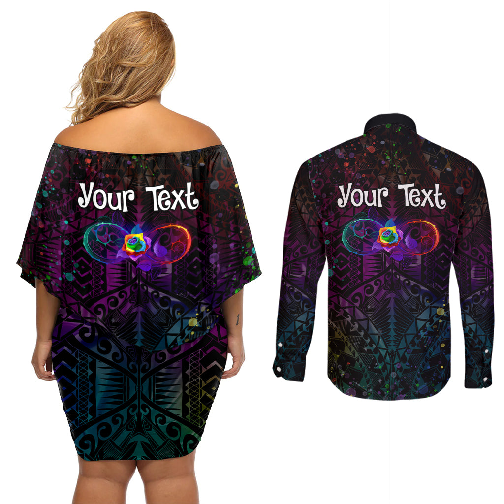 I See Your True Colors Personalised Couples Matching Off Shoulder Short Dress and Long Sleeve Button Shirt Autism Awareness