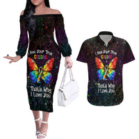 I See Your True Colors Personalised Couples Matching Off The Shoulder Long Sleeve Dress and Hawaiian Shirt Autism Awareness