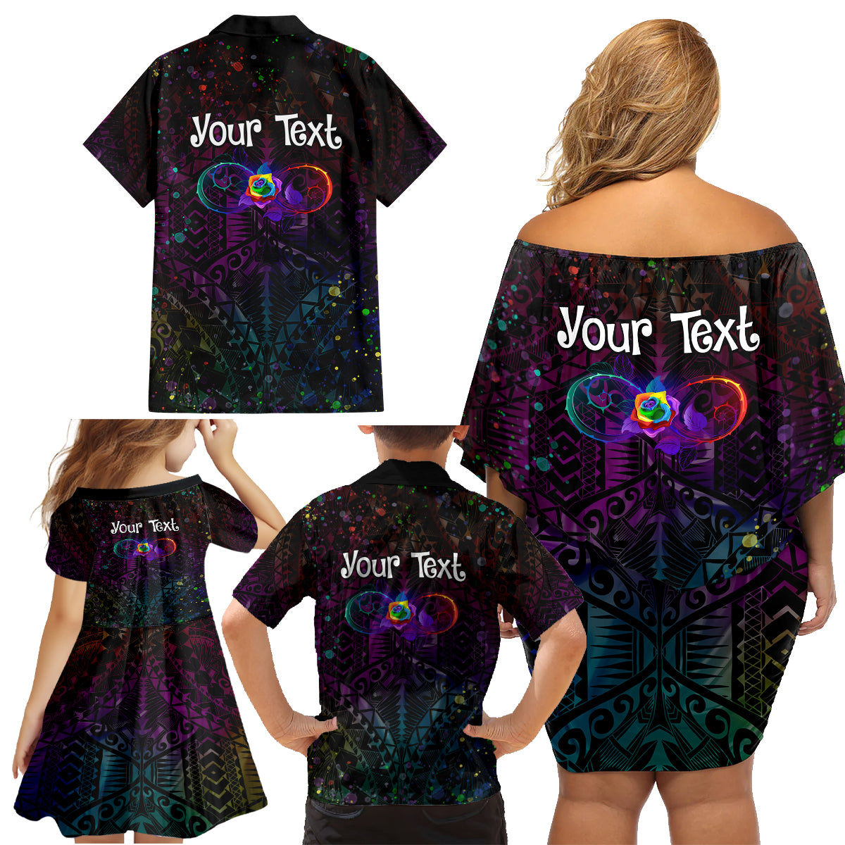 I See Your True Colors Personalised Family Matching Off Shoulder Short Dress and Hawaiian Shirt Autism Awareness
