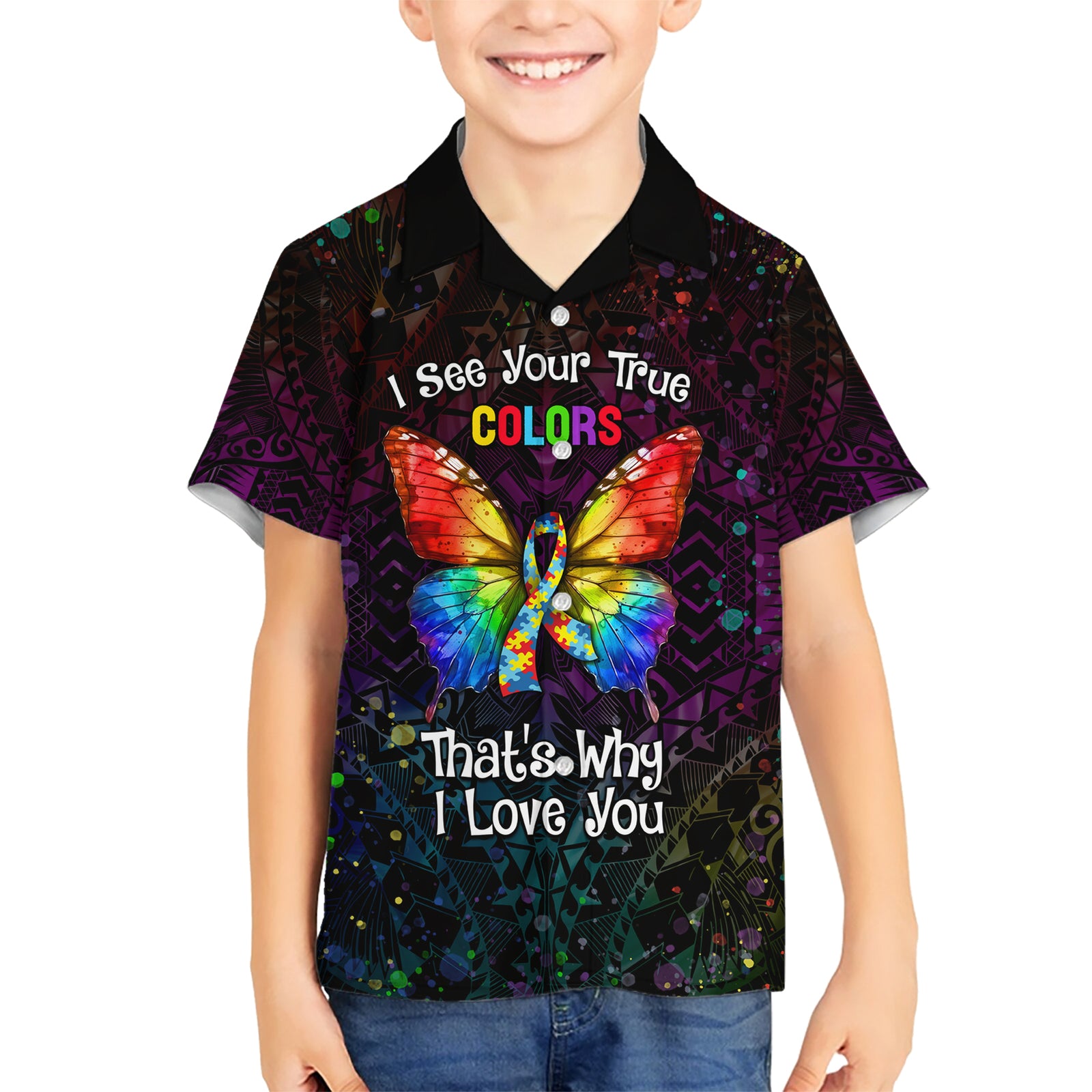 I See Your True Colors Personalised Kid Hawaiian Shirt Autism Awareness