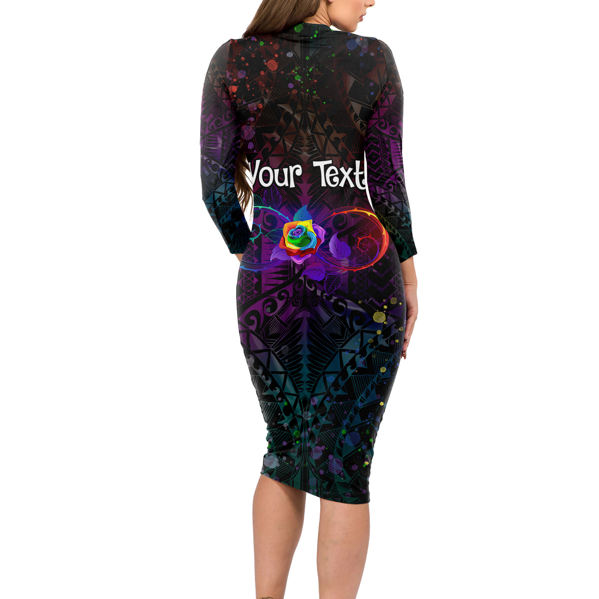 I See Your True Colors Personalised Long Sleeve Bodycon Dress Autism Awareness