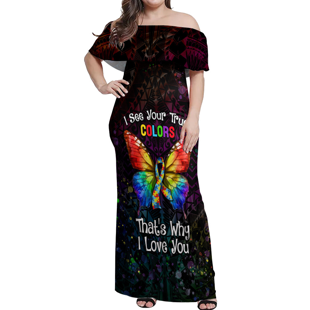 I See Your True Colors Personalised Off Shoulder Maxi Dress Autism Awareness