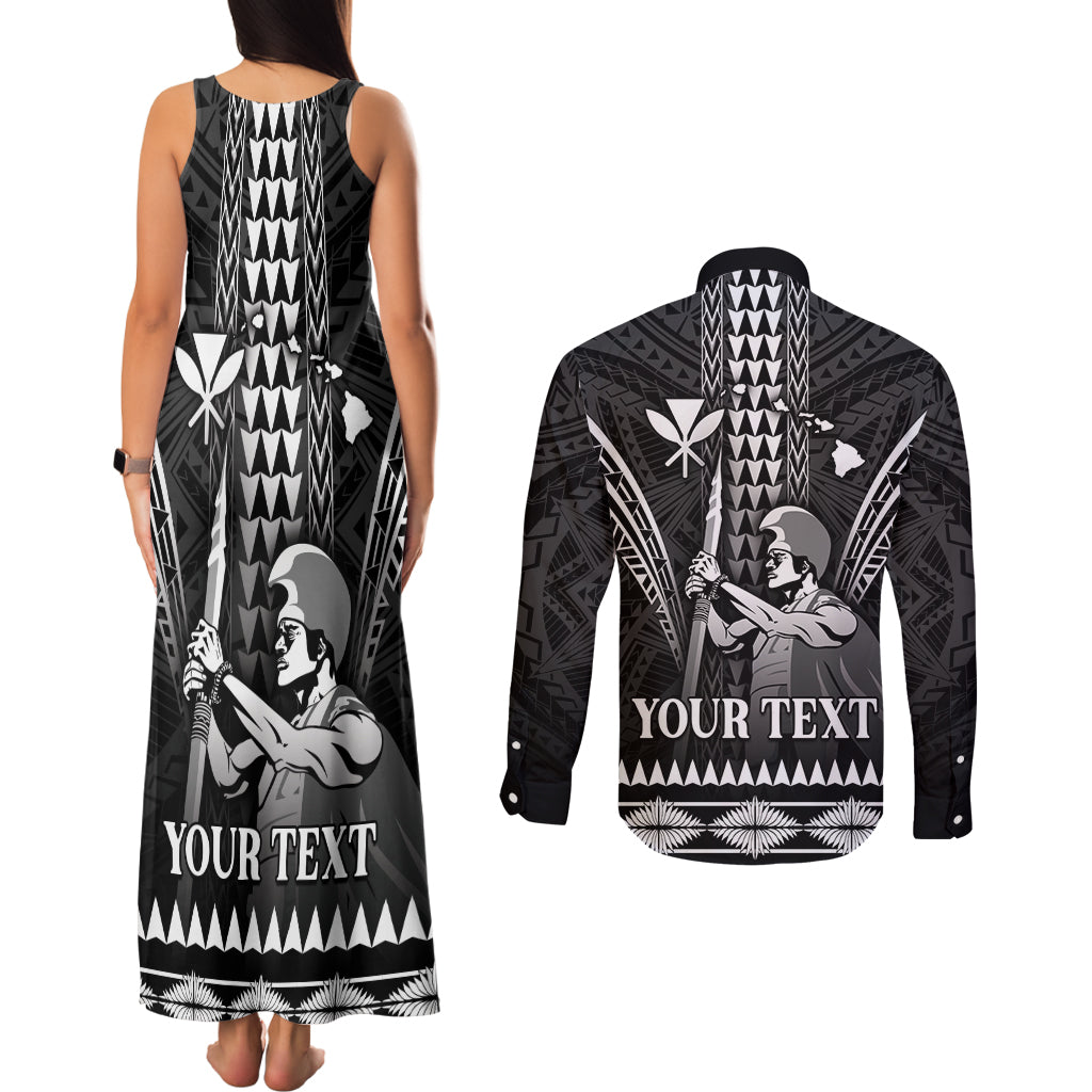Personalised Hawaii Happy King Kamehameha Day Couples Matching Tank Maxi Dress and Long Sleeve Button Shirt Kakau Pattern