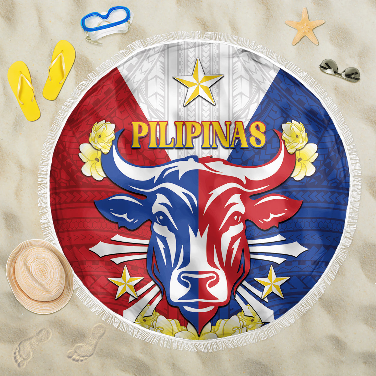 Philippines Independence Day Beach Blanket Maligayang Araw ng Kalayaan Filipino Carabao LT05 One Size 150cm Red - Polynesian Pride