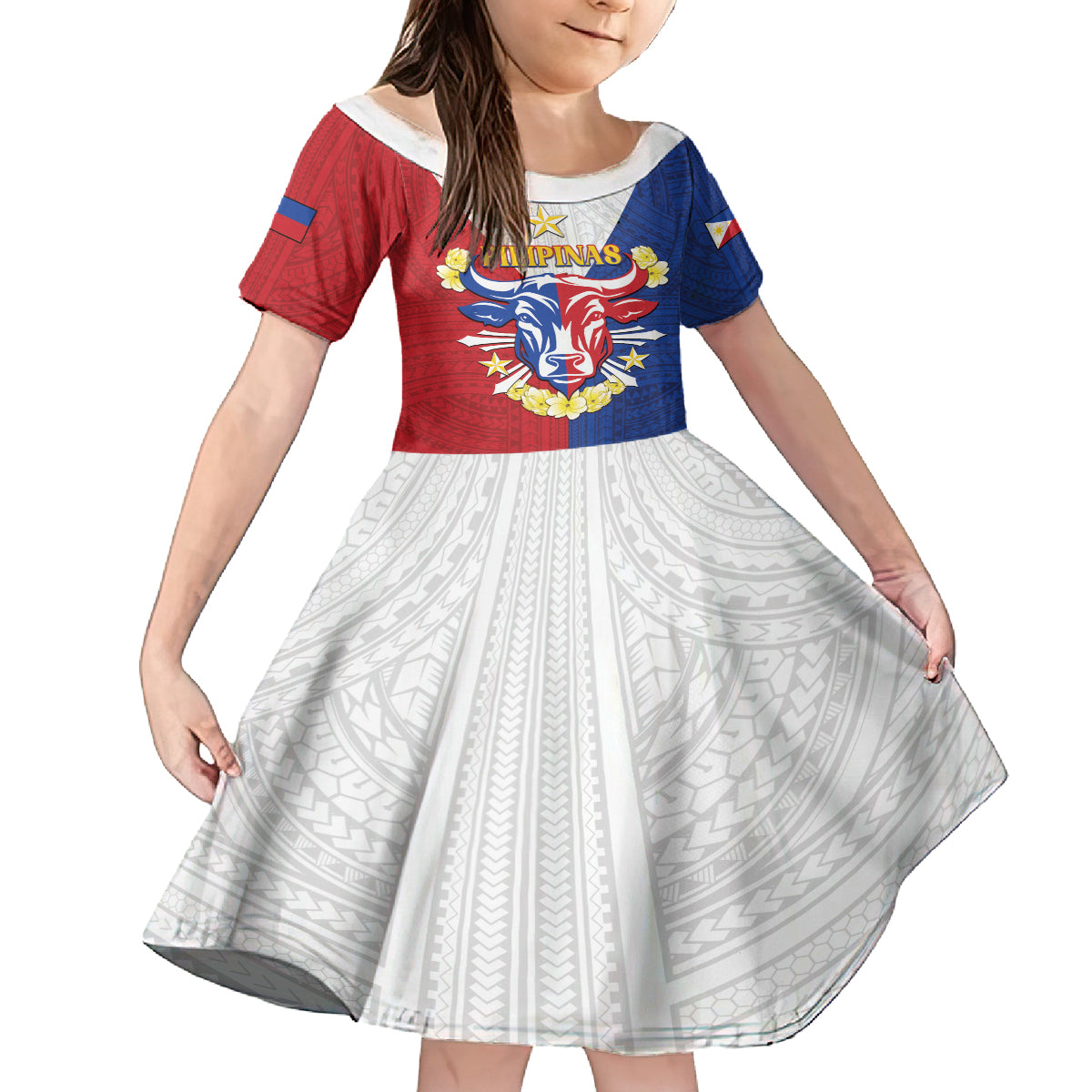 Personalised Philippines Independence Day Family Matching Long Sleeve Bodycon Dress and Hawaiian Shirt Maligayang Araw ng Kalayaan Filipino Carabao LT05 Daughter's Dress Red - Polynesian Pride