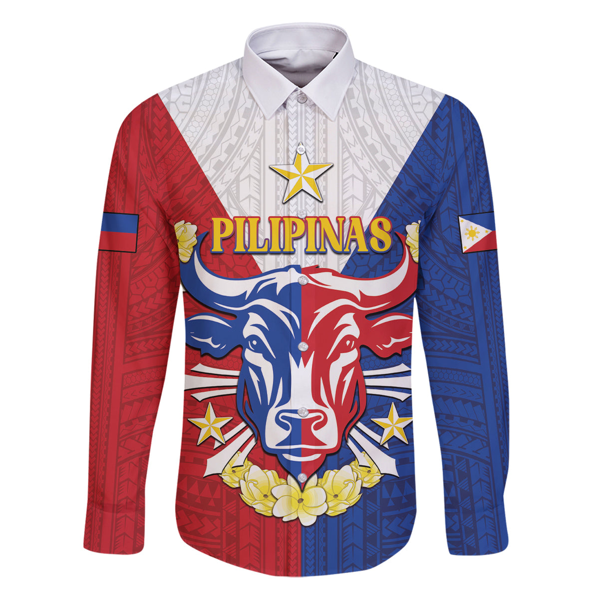 Personalised Philippines Independence Day Family Matching Off Shoulder Maxi Dress and Hawaiian Shirt Maligayang Araw ng Kalayaan Filipino Carabao LT05 Dad's Shirt - Long Sleeve Red - Polynesian Pride