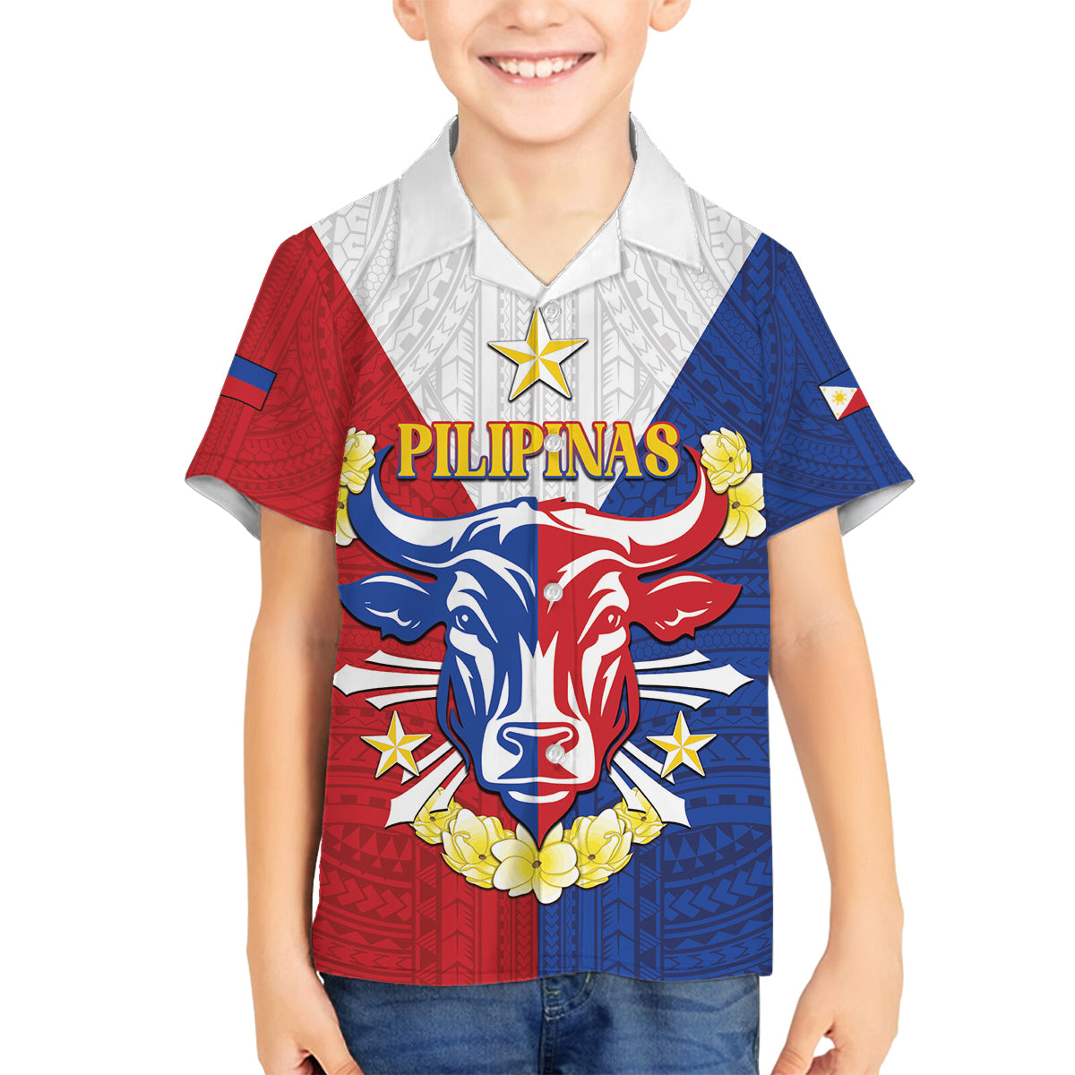 Personalised Philippines Independence Day Family Matching Off Shoulder Short Dress and Hawaiian Shirt Maligayang Araw ng Kalayaan Filipino Carabao LT05 Son's Shirt Red - Polynesian Pride