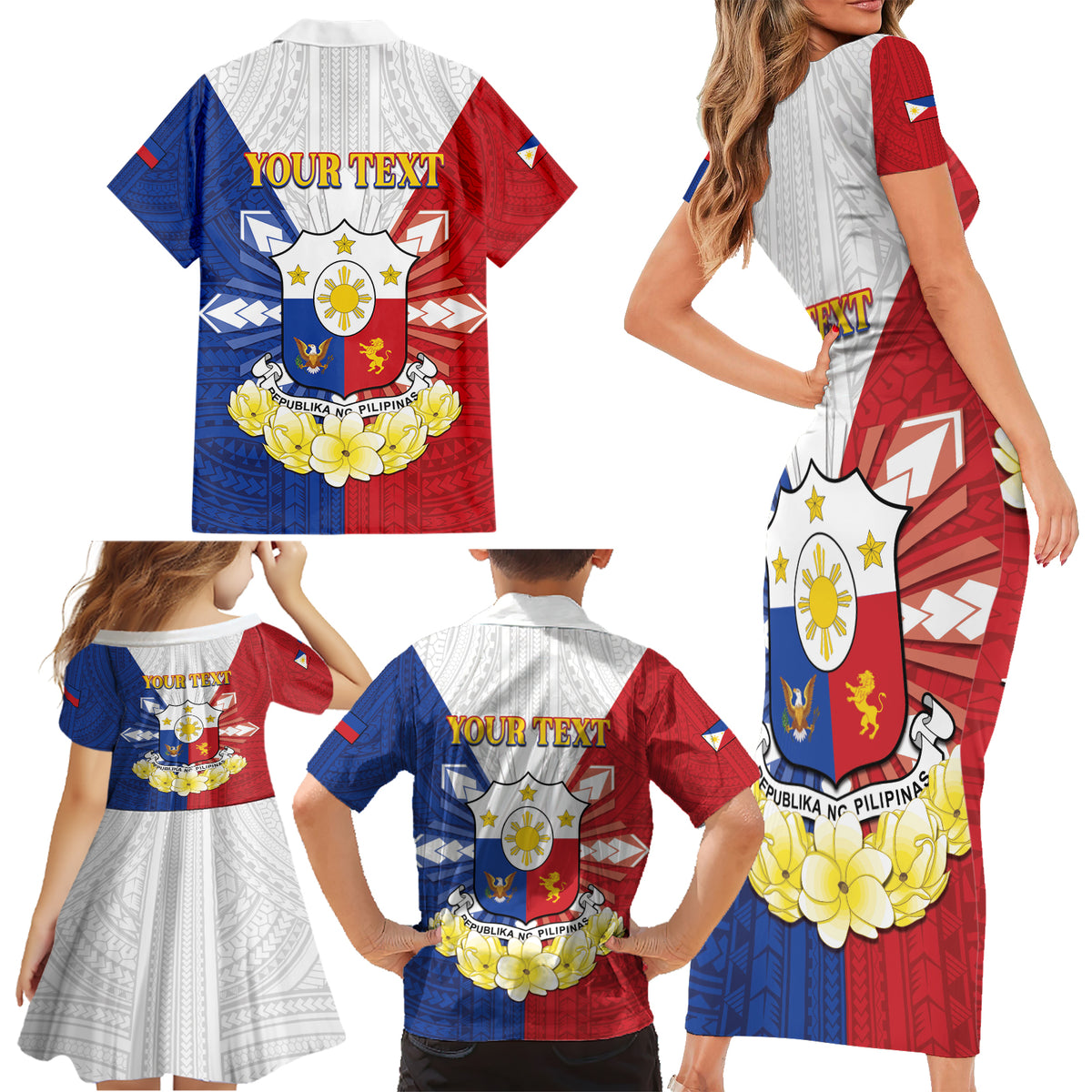 Personalised Philippines Independence Day Family Matching Short Sleeve Bodycon Dress and Hawaiian Shirt Maligayang Araw ng Kalayaan Filipino Carabao LT05 - Polynesian Pride