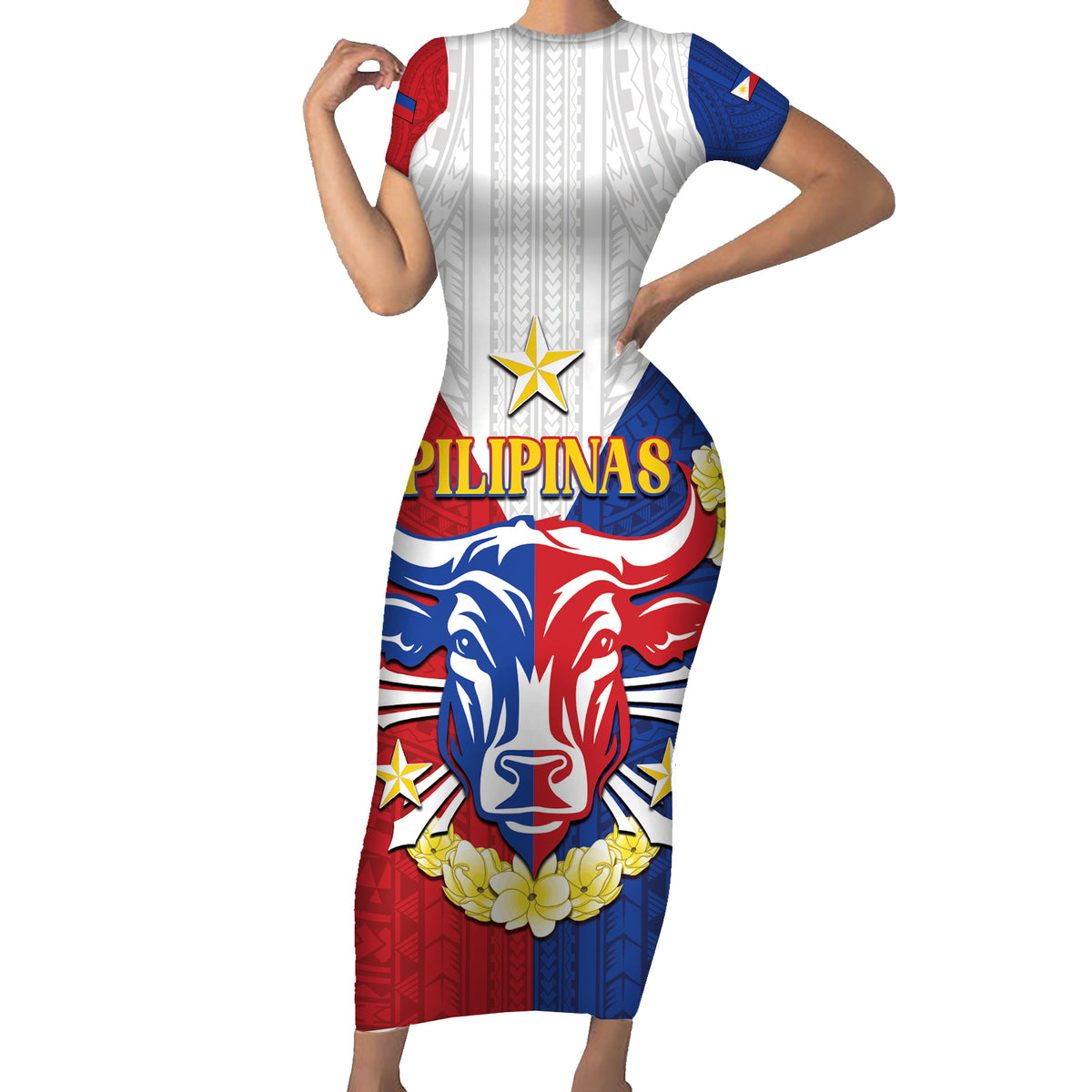 Personalised Philippines Independence Day Family Matching Short Sleeve Bodycon Dress and Hawaiian Shirt Maligayang Araw ng Kalayaan Filipino Carabao LT05 Mom's Dress Red - Polynesian Pride