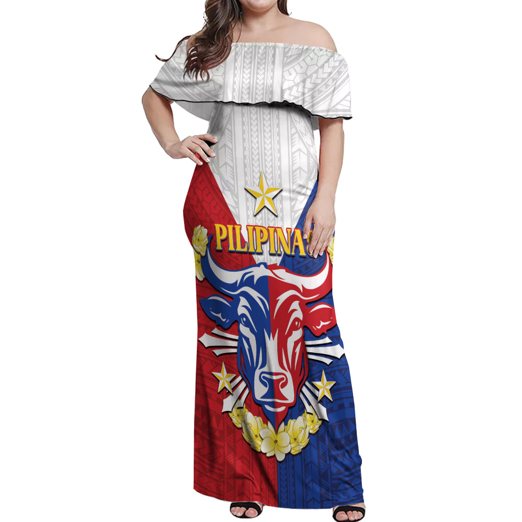 Personalised Philippines Independence Day Off Shoulder Maxi Dress Maligayang Araw ng Kalayaan Filipino Carabao LT05 Women Red - Polynesian Pride