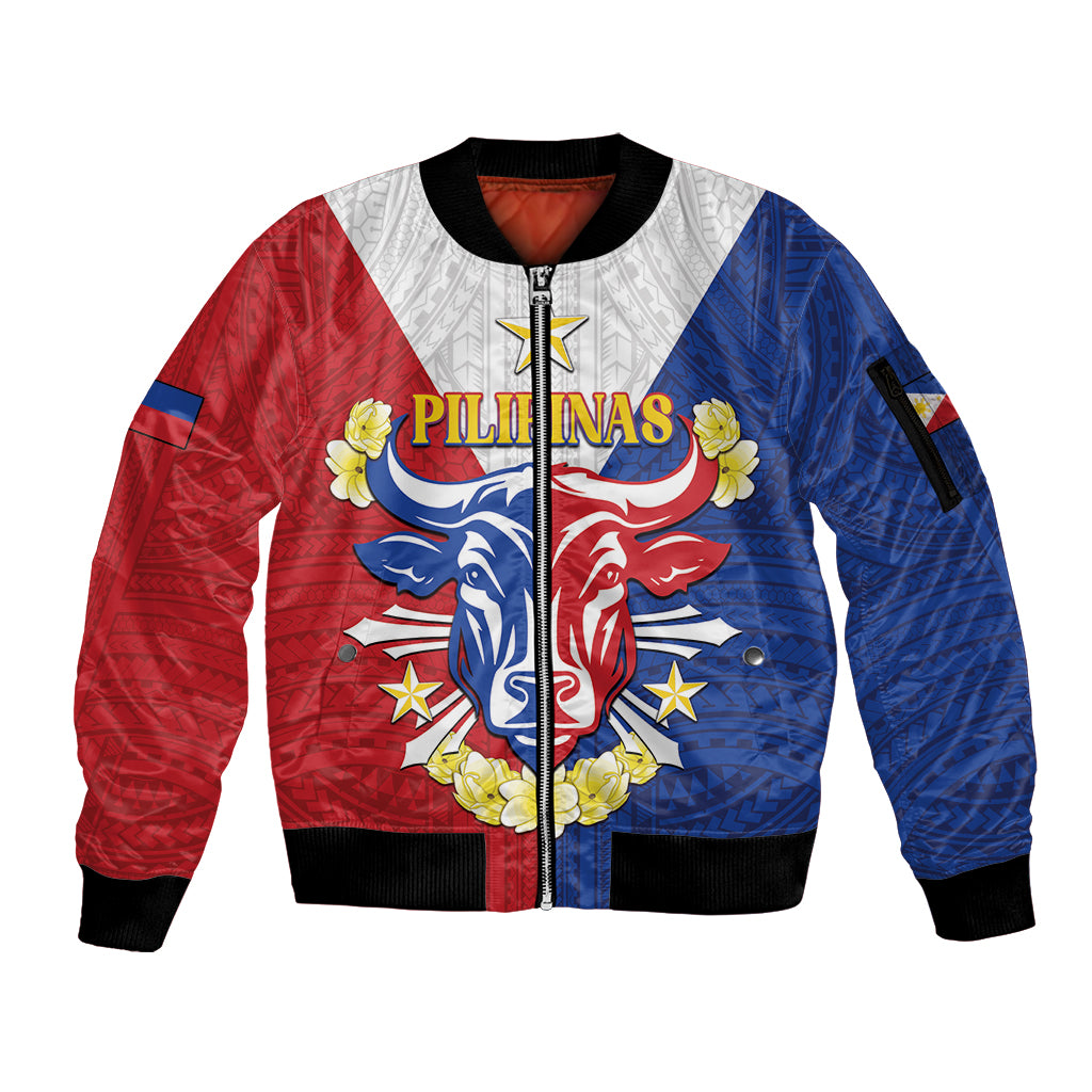 Personalised Philippines Independence Day Sleeve Zip Bomber Jacket Maligayang Araw ng Kalayaan Filipino Carabao