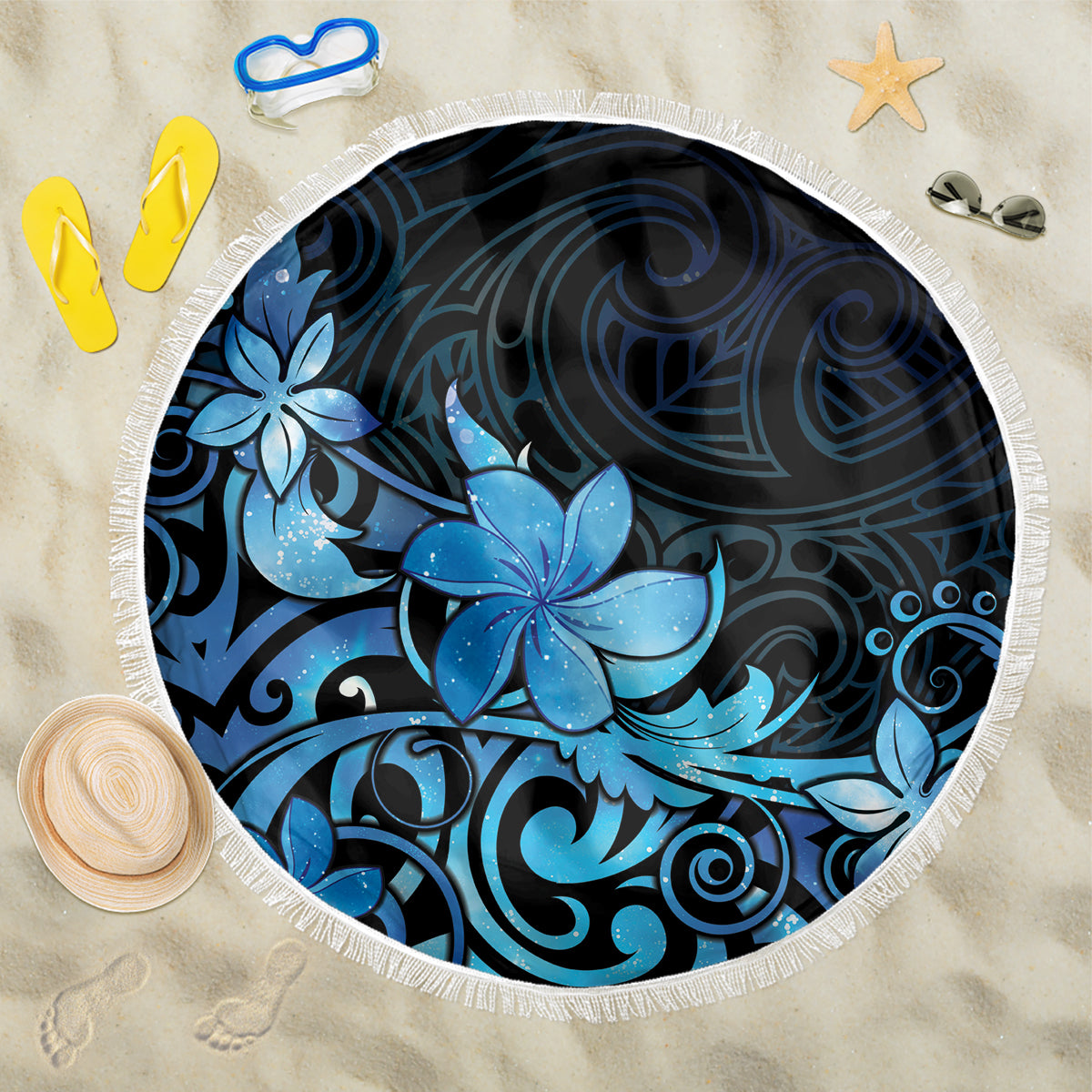 Matariki New Zealand Beach Blanket Maori Pattern Blue Galaxy LT05 One Size 150cm Blue - Polynesian Pride
