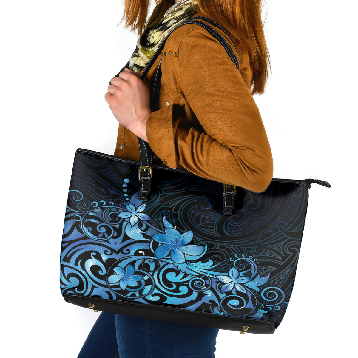 Matariki New Zealand Leather Tote Bag Maori Pattern Blue Galaxy LT05 Blue - Polynesian Pride