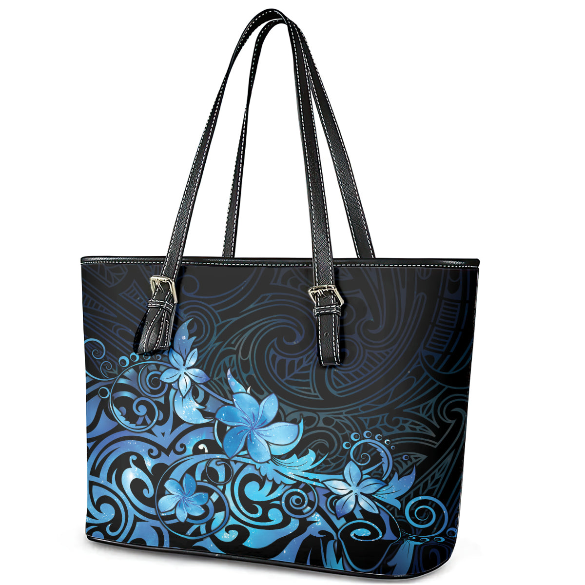 Matariki New Zealand Leather Tote Bag Maori Pattern Blue Galaxy LT05 - Polynesian Pride
