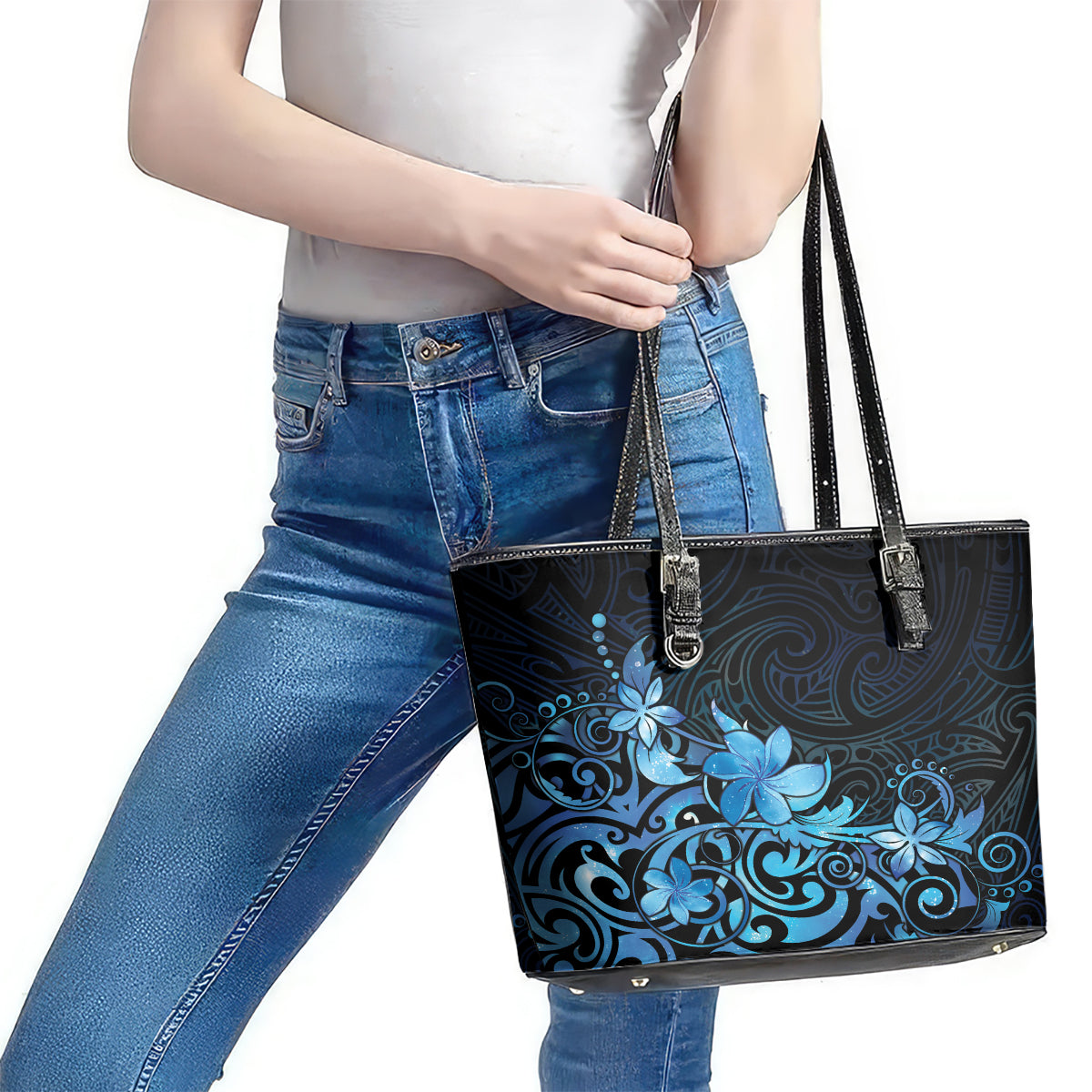 Matariki New Zealand Leather Tote Bag Maori Pattern Blue Galaxy LT05 - Polynesian Pride