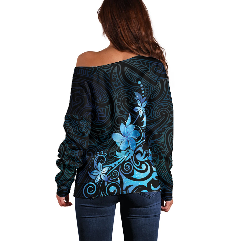 Matariki New Zealand Off Shoulder Sweater Maori Pattern Blue Galaxy