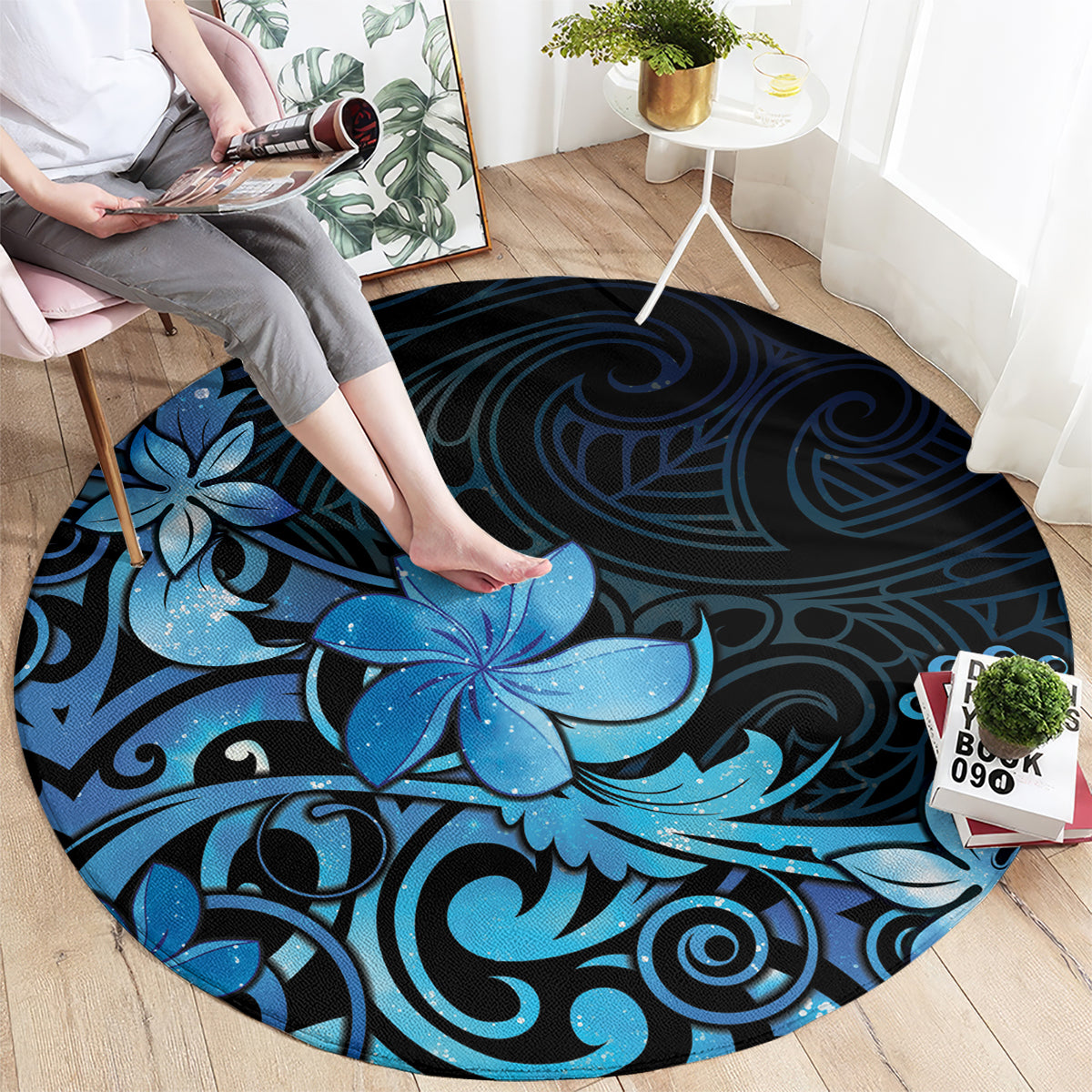 Matariki New Zealand Round Carpet Maori Pattern Blue Galaxy LT05 - Polynesian Pride