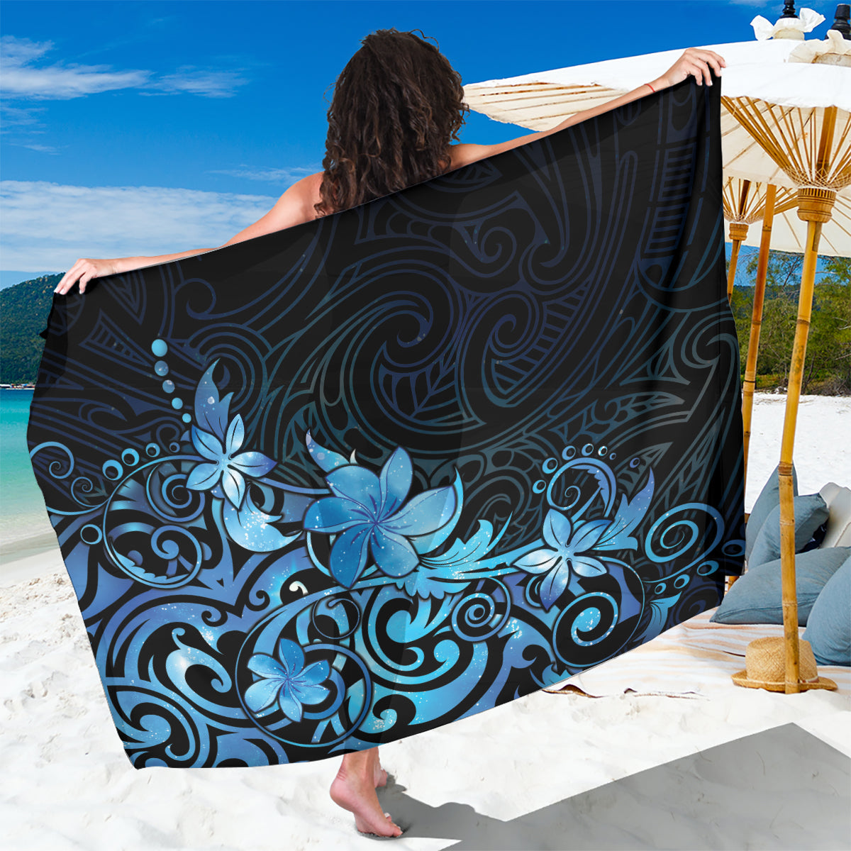 Matariki New Zealand Sarong Maori Pattern Blue Galaxy LT05 One Size 44 x 66 inches Blue - Polynesian Pride