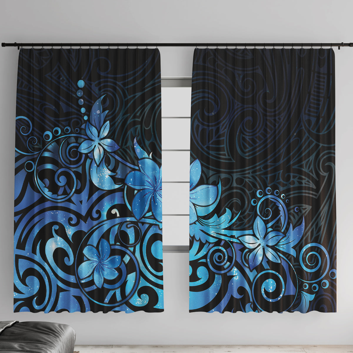 Matariki New Zealand Window Curtain Maori Pattern Blue Galaxy LT05 With Hooks Blue - Polynesian Pride