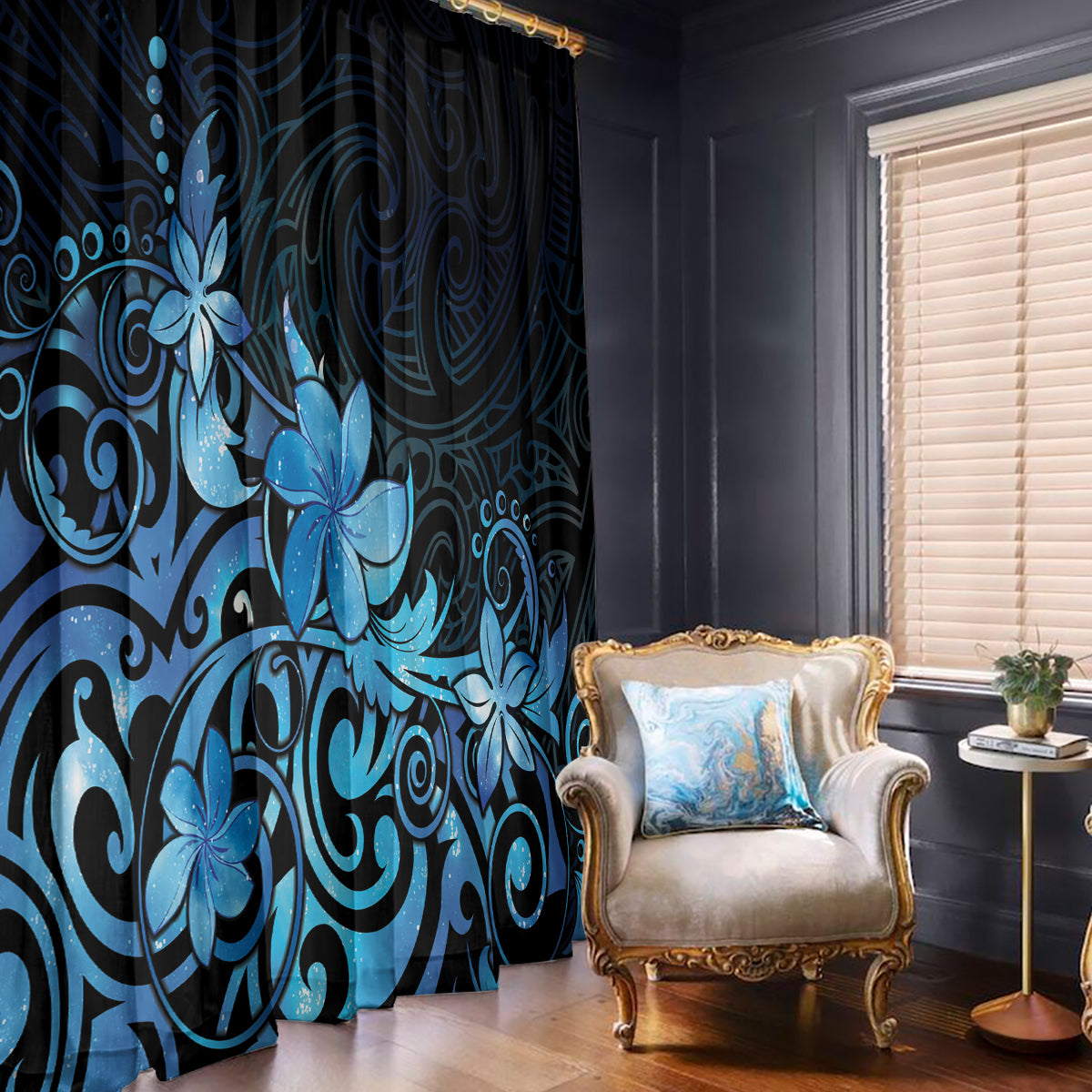 Matariki New Zealand Window Curtain Maori Pattern Blue Galaxy LT05 - Polynesian Pride