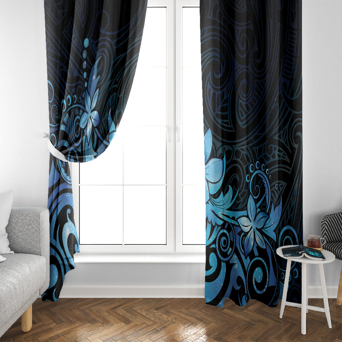Matariki New Zealand Window Curtain Maori Pattern Blue Galaxy LT05 - Polynesian Pride