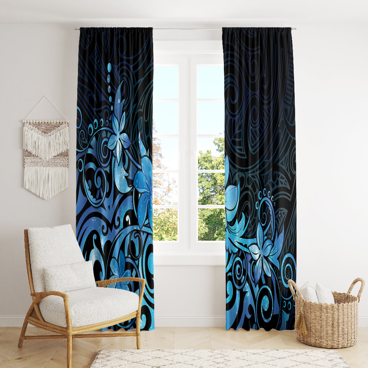 Matariki New Zealand Window Curtain Maori Pattern Blue Galaxy LT05 - Polynesian Pride