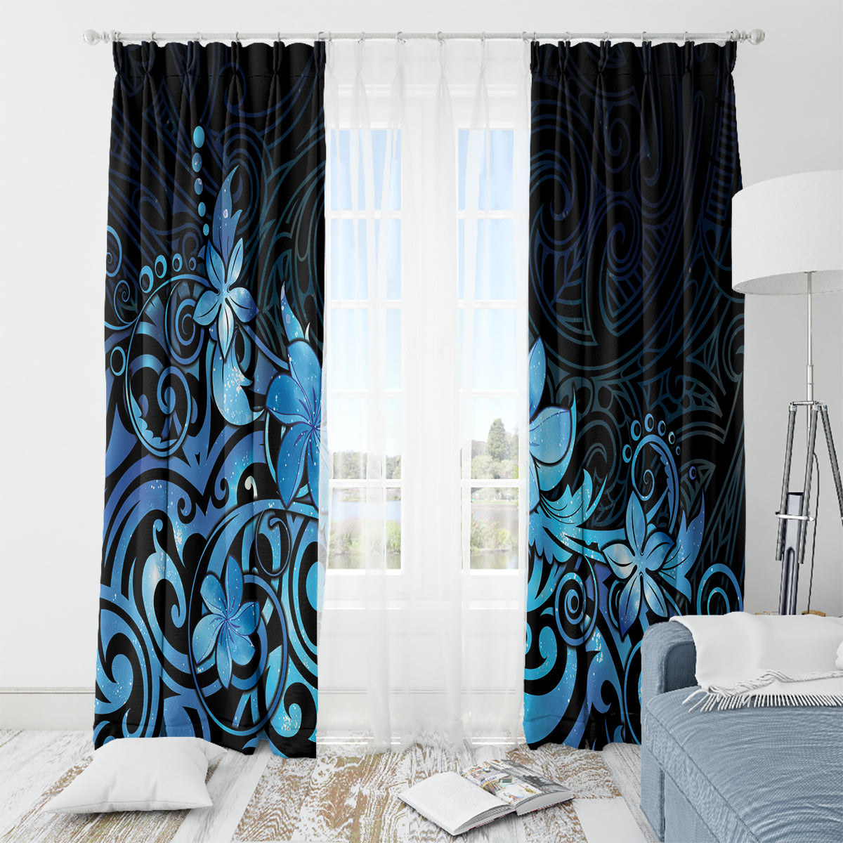 Matariki New Zealand Window Curtain Maori Pattern Blue Galaxy LT05 - Polynesian Pride