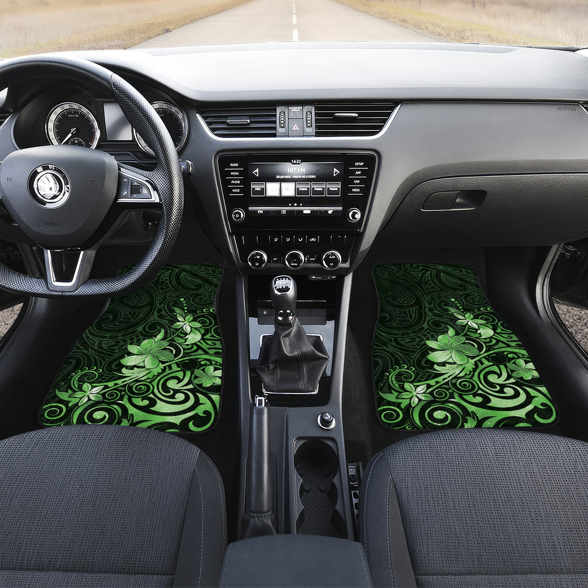Matariki New Zealand Car Mats Maori Pattern Green Galaxy LT05 Set 2pcs - Front Green - Polynesian Pride