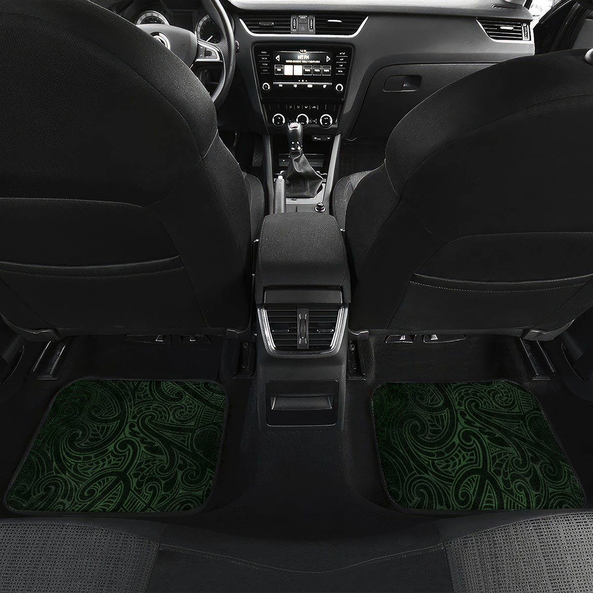 Matariki New Zealand Car Mats Maori Pattern Green Galaxy LT05 Set 2pcs - Back Green - Polynesian Pride