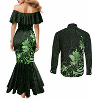 Matariki New Zealand Couples Matching Mermaid Dress and Long Sleeve Button Shirt Maori Pattern Green Galaxy