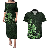 Matariki New Zealand Couples Matching Puletasi and Hawaiian Shirt Maori Pattern Green Galaxy LT05 Green - Polynesian Pride