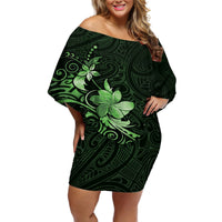 Matariki New Zealand Off Shoulder Short Dress Maori Pattern Green Galaxy LT05 Women Green - Polynesian Pride