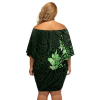 Matariki New Zealand Off Shoulder Short Dress Maori Pattern Green Galaxy LT05 - Polynesian Pride