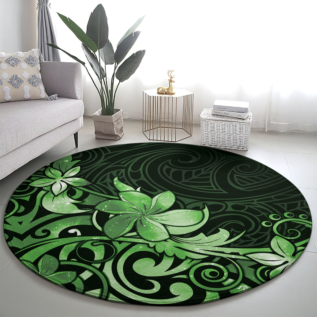 Matariki New Zealand Round Carpet Maori Pattern Green Galaxy LT05 - Polynesian Pride