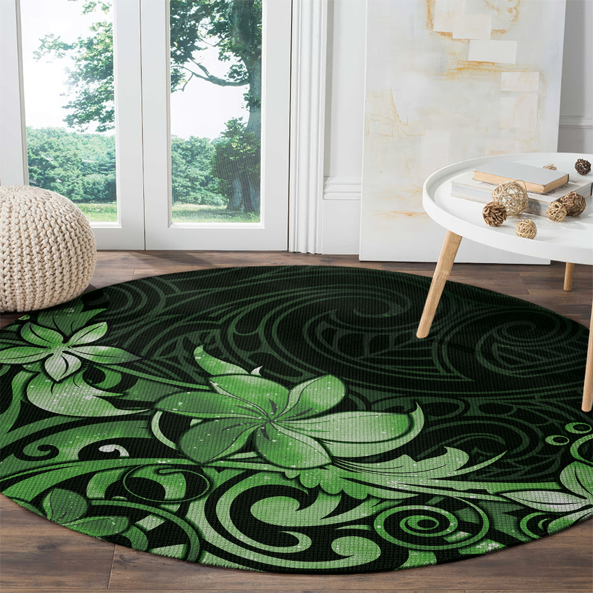 Matariki New Zealand Round Carpet Maori Pattern Green Galaxy LT05 - Polynesian Pride