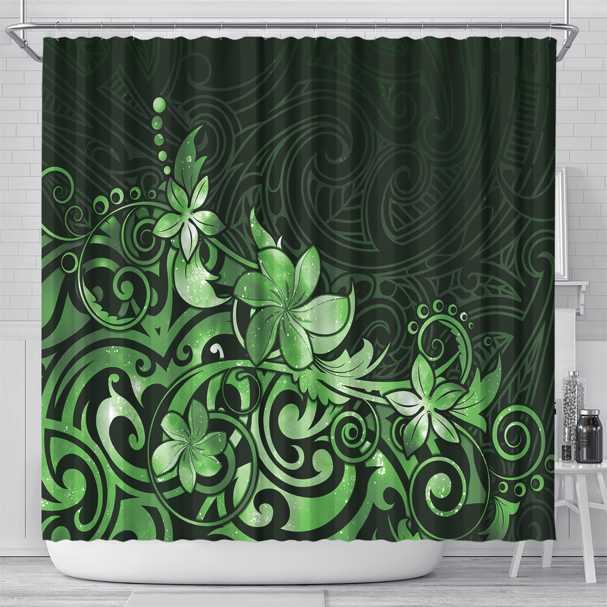 Matariki New Zealand Shower Curtain Maori Pattern Green Galaxy LT05 - Polynesian Pride