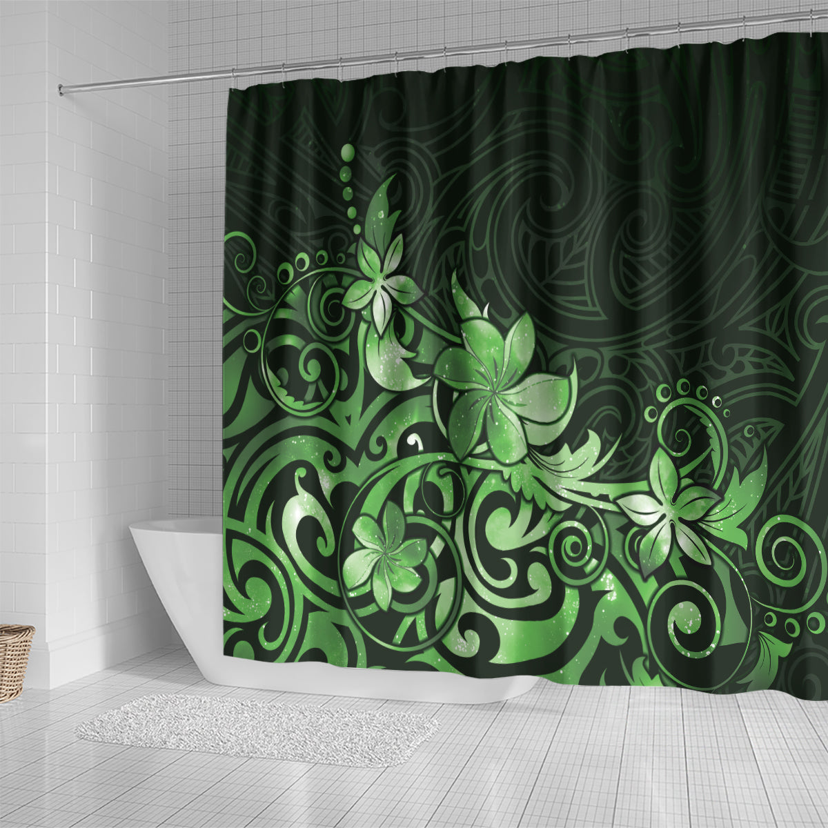 Matariki New Zealand Shower Curtain Maori Pattern Green Galaxy LT05 - Polynesian Pride
