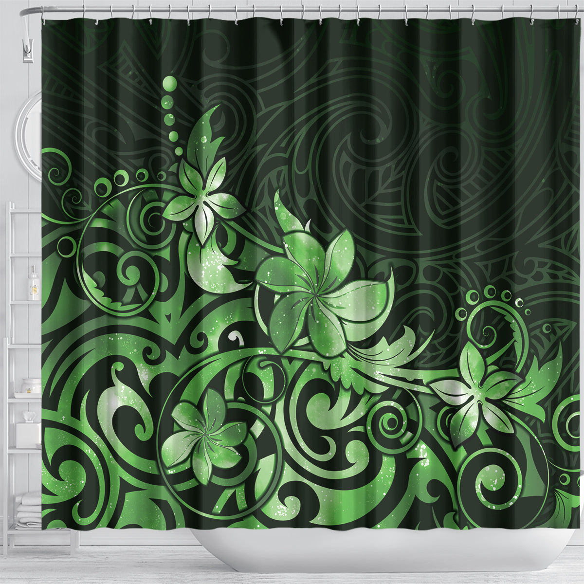 Matariki New Zealand Shower Curtain Maori Pattern Green Galaxy LT05 - Polynesian Pride