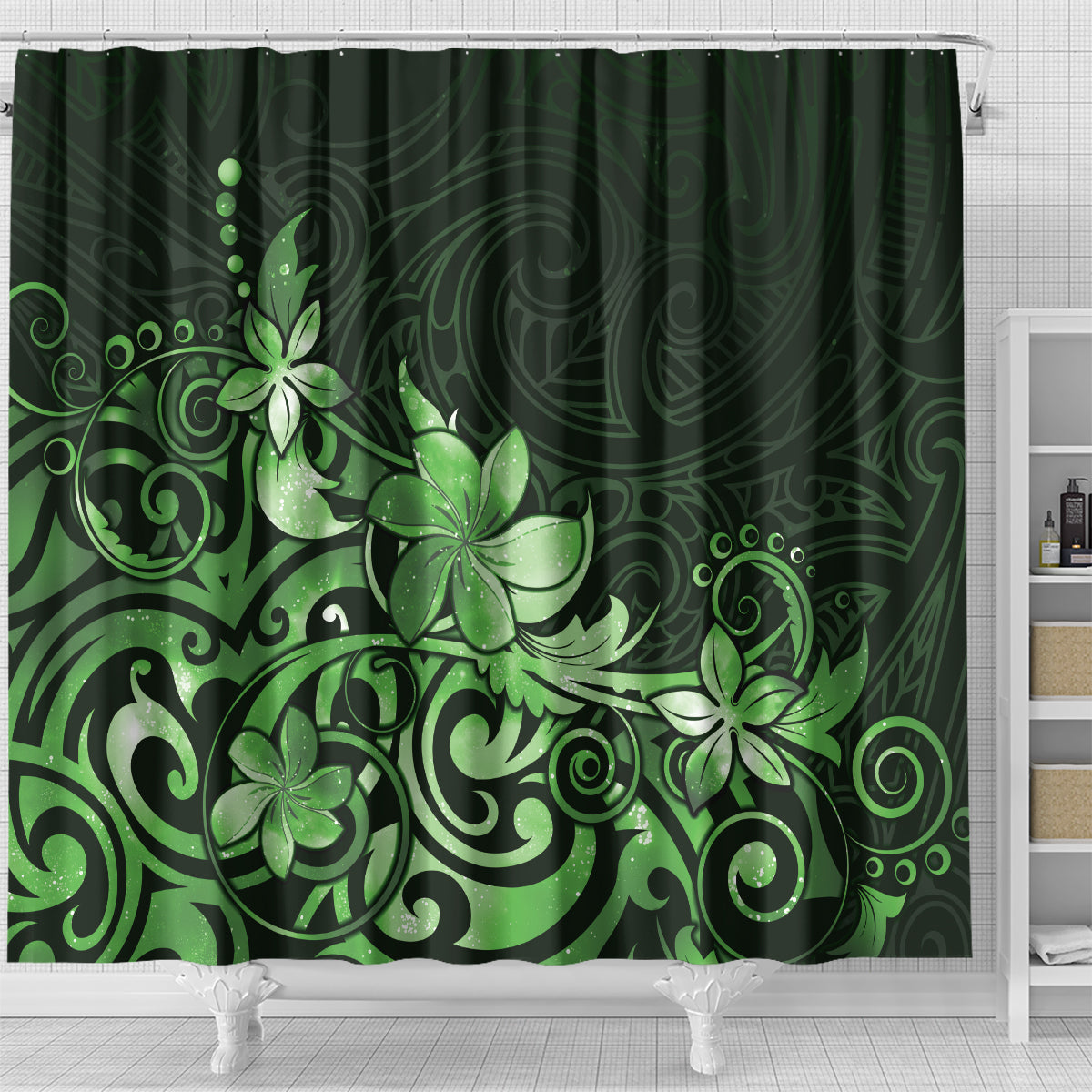 Matariki New Zealand Shower Curtain Maori Pattern Green Galaxy LT05 - Polynesian Pride