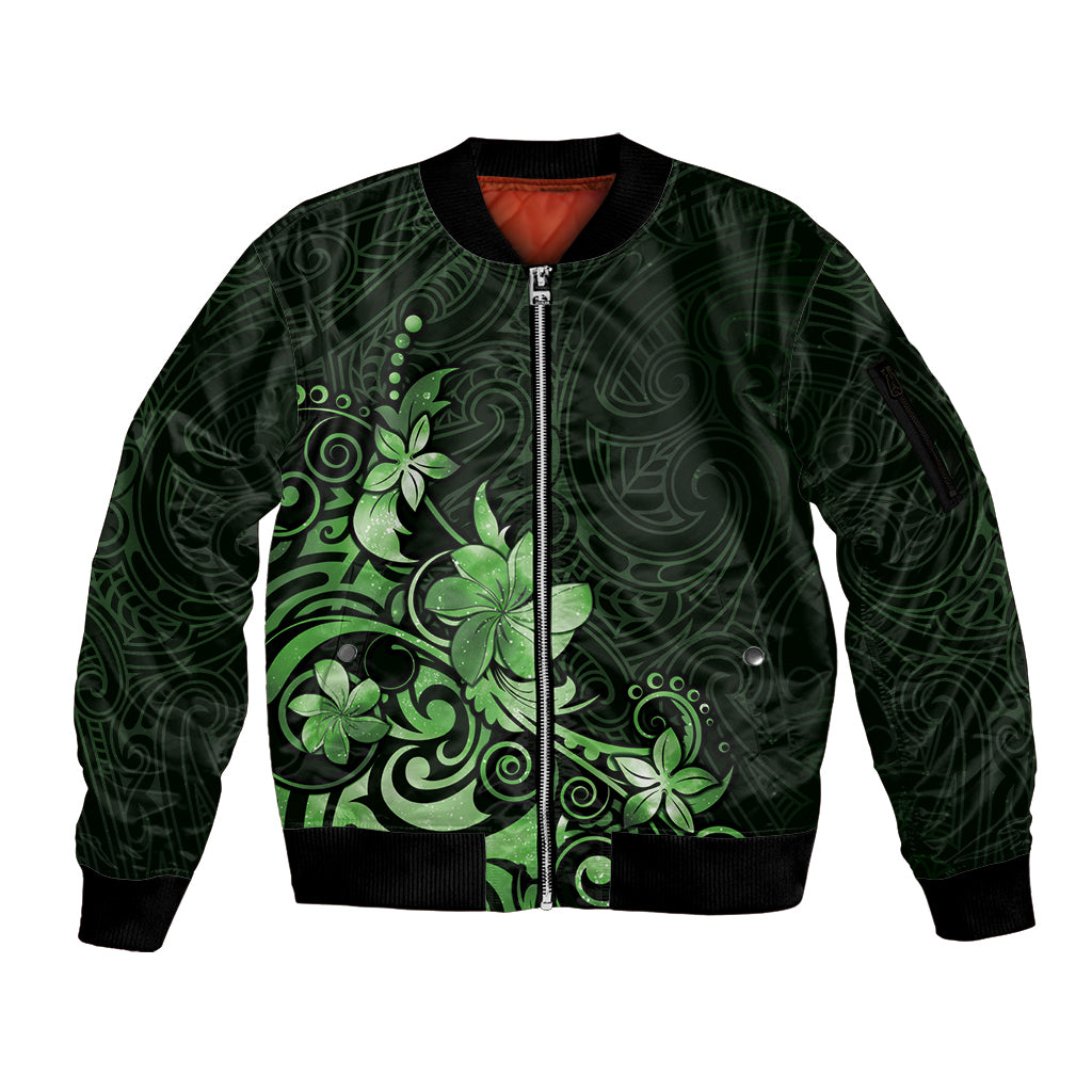 Matariki New Zealand Sleeve Zip Bomber Jacket Maori Pattern Green Galaxy LT05 Unisex Green - Polynesian Pride
