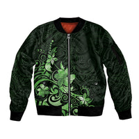 Matariki New Zealand Sleeve Zip Bomber Jacket Maori Pattern Green Galaxy LT05 Unisex Green - Polynesian Pride