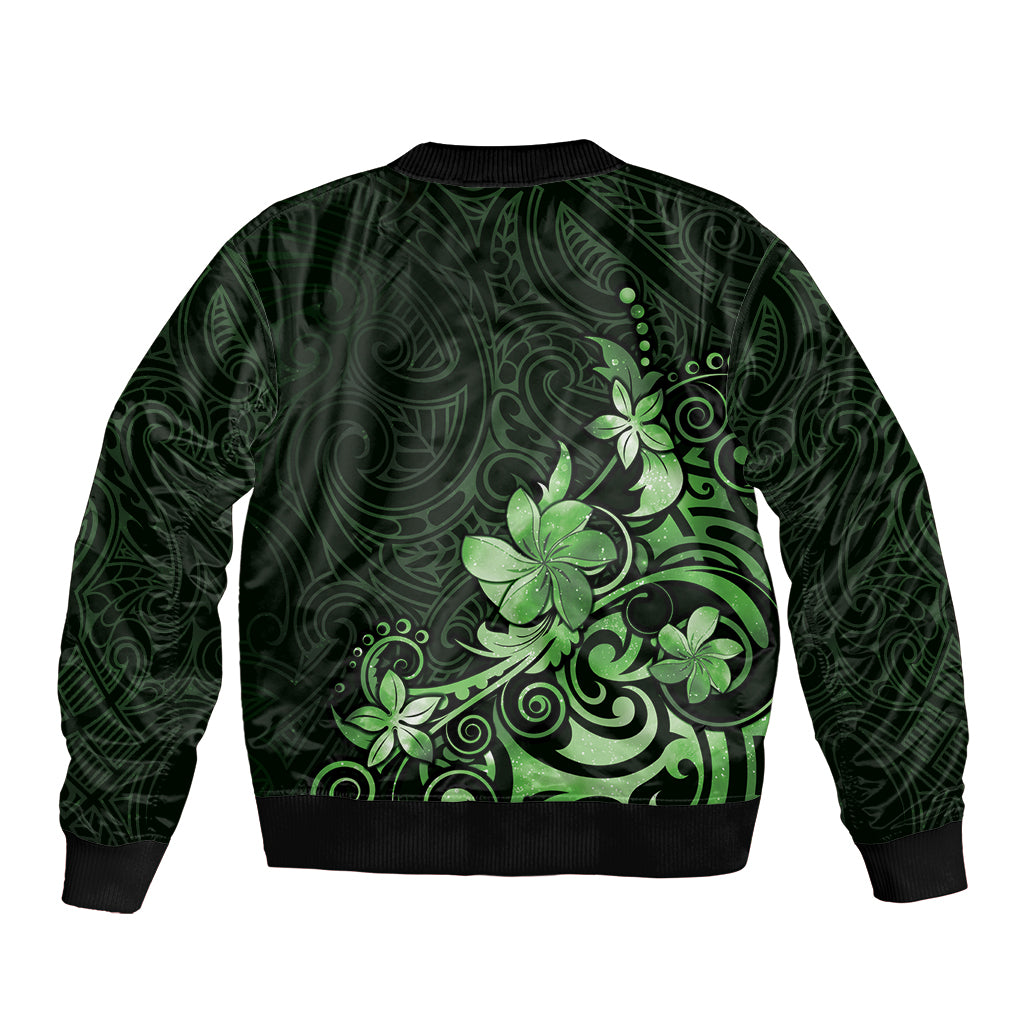 Matariki New Zealand Sleeve Zip Bomber Jacket Maori Pattern Green Galaxy LT05 - Polynesian Pride