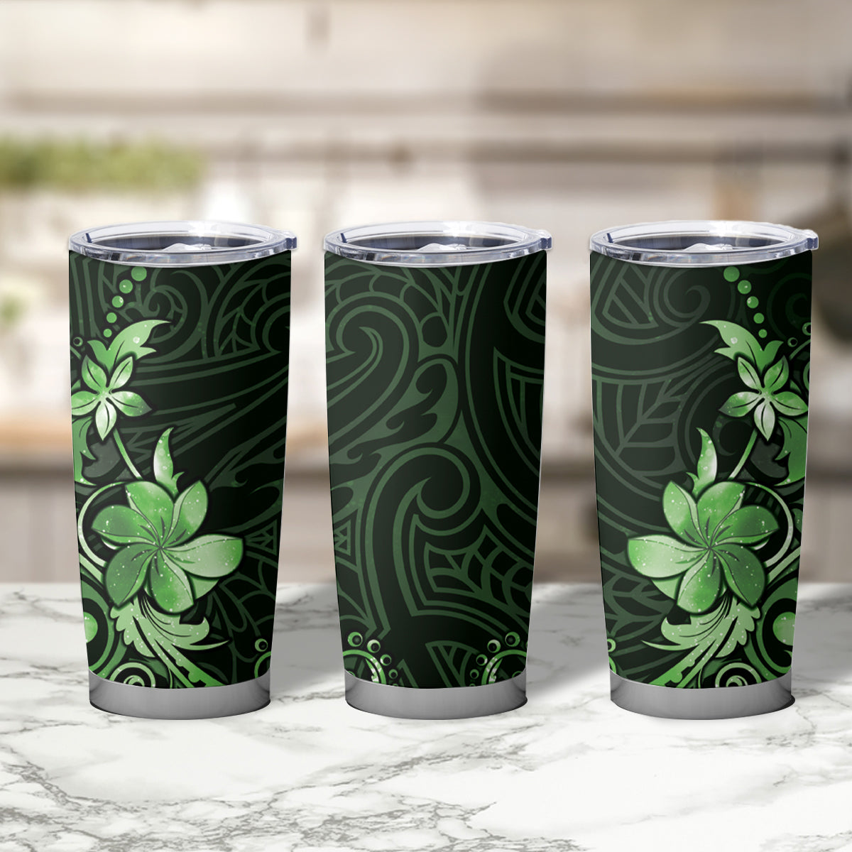 Matariki New Zealand Tumbler Cup Maori Pattern Green Galaxy