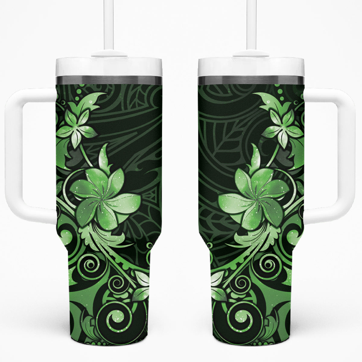 Matariki New Zealand Tumbler With Handle Maori Pattern Green Galaxy