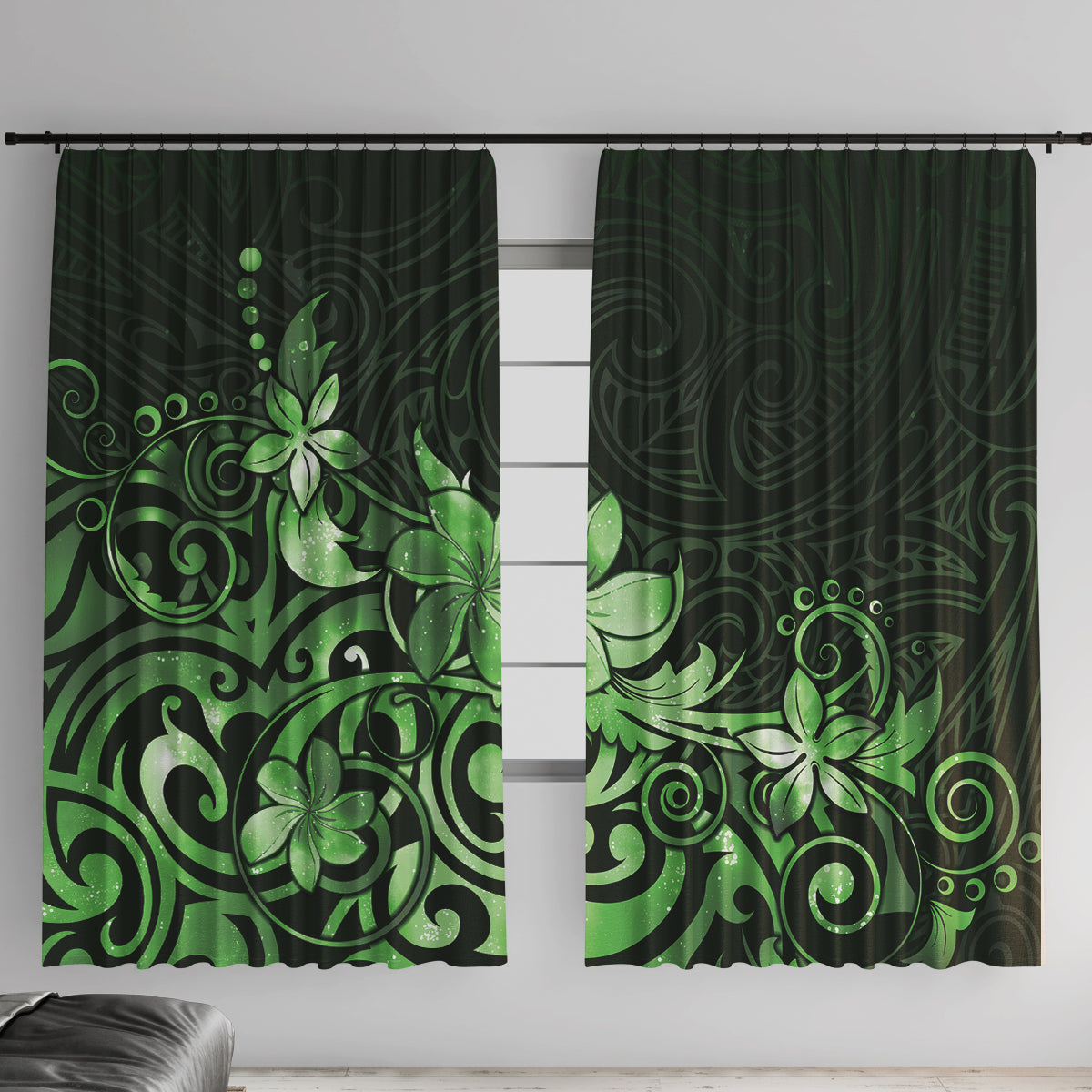 Matariki New Zealand Window Curtain Maori Pattern Green Galaxy LT05 With Hooks Green - Polynesian Pride