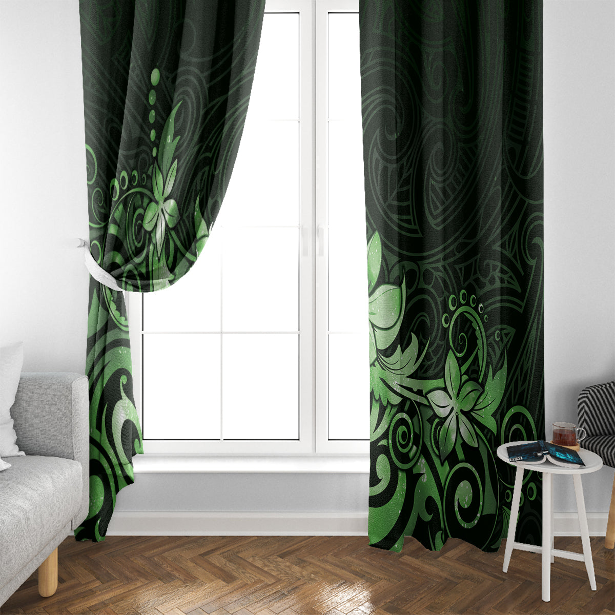 Matariki New Zealand Window Curtain Maori Pattern Green Galaxy LT05 - Polynesian Pride
