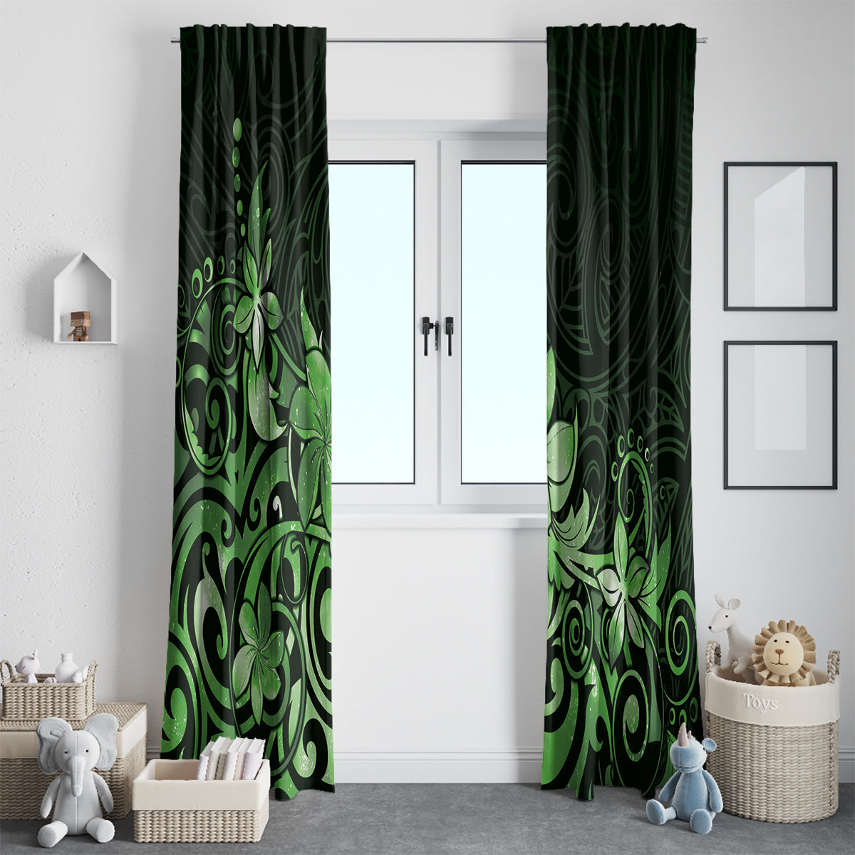 Matariki New Zealand Window Curtain Maori Pattern Green Galaxy LT05 - Polynesian Pride